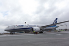 Посадка Boeing Dreamliner 787 авиакомпании All Nippon Airways в аэропорту Толмачево